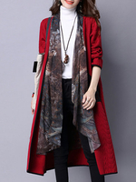Casual Women Printed Stitching Fake Two-Piece Long Cardigan