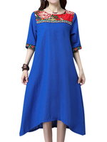 Casual Women Printed Stitching Half Sleeve A-Line Dress