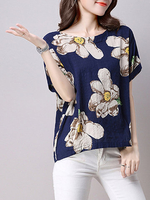 Casual Women Short Sleeve Floral Printed O-Neck Cotton T-shirts