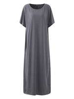 Casual Women Short Sleeve Pure Color Long Maxi Dresses