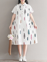 Casual Women Short Sleeve Shirt Neck Print Dresses