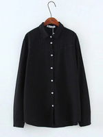 Casual Women Solid Embroidery Lapel Long Sleeve Shirt