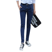 Casual Women Solid Middle Waist Pockets Denim Pants