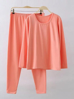 Casual Women Solid O-Neck Tops Elastic Waist Pants Thicken Suit