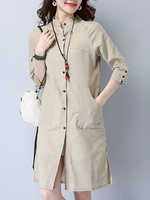 Casual Women Solid Stand Collar Button Side Split Cardigan