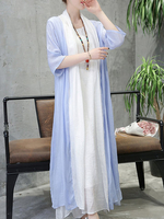 Casual Women Solid Stitching 3/4 Sleeve Thin Long Cardigan