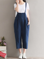 Casual Women Solid Strap Back Cross Pockets Jumpsuits