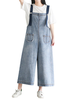 Casual Women Spaghetti Strap Denim Wide Leg Jumpsuits