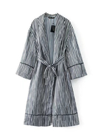 Casual Women Striped Long Sleeve Long Kimono With Belt