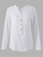 Casual Women V Neck Long Sleeve Pocket Solid Color Shirt
