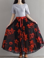Chiffon Floral Print Tie High Waist Maxi Skirt For Women