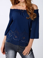 Chiffon Off-shoulder Hollow 3/4 Sleeve Women Blouses