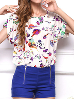 Chiffon Print O-neck Short Sleeve T-shirt For Women
