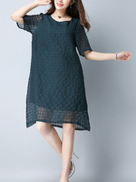 Chiffon Solid O-Neck Short Sleeve Women Casual Dresses