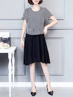 Chiffon Stripe False Two Pieces Dresses