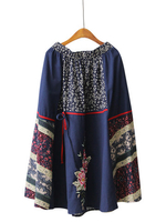 Chinese Style Elastic Waist Embroidery Splicing Printed Skirts