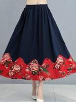 Chinese Style Elastic Waist Printed Skirts For Women