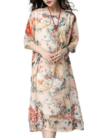 Chinese Style O-neck Half Sleeves Printed Dresses