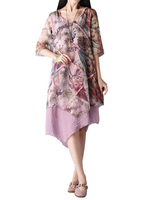 Chinese Style Stitching Asymmetrical Printed Dresses
