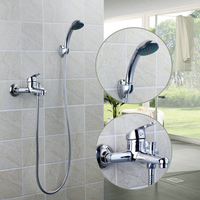 Chrome Wall Mounted Bathroom Bathtub Shower Faucet Set Mixer + Shower Head