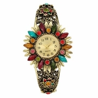 Cloisonne Women Watch Vintage Flower Rhinestone Turquoise Watch