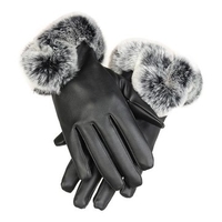 Cold Winter Warm Women Rabbit Fur Artificial Leather Screen Touch Windproof Gloves