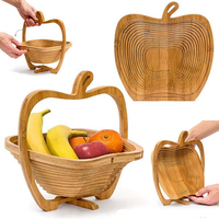 Collapsible Apple Shaped Bamboo Basket - Kitchen Fruit Centerpiece Bowl Decor