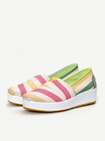 Color Blocking Canvas Slip On Casual Platform Shoes