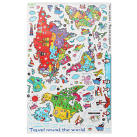 Colorful Cartoon Animals World Map Home Decal PVC Removable Wall Stickers