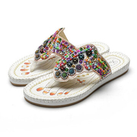 Colorful Rhinestone Bohemia Flat Embroidery Sandals For Women