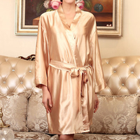 Comfortable Long Sleeved Smooth Silk Loungewear Night-robe For Women