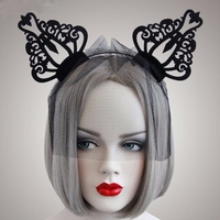 Cosplay Vintage Headwear Retro Black Cotton Crown Veil Headband