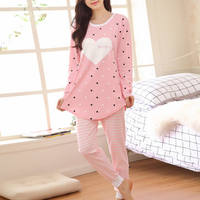 Cosy Round Neck Heart Printing Nightwear Sets Long Sleeve Pajamas For Women
