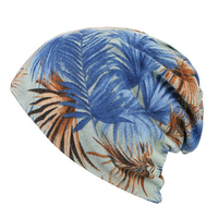 Cotton Leaf Prints Bonnet Beanies Warm Skull and Ear Cap