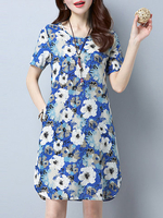Country Style Flower Printed Short Sleeve Pocket Dresses