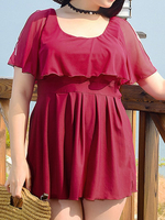 Cozy Plus Size Swimwear Cloak Bathing Suit Ruffle Boysuit Swimdress