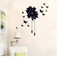 Creative DIY Removable PVC Black Butterfly Clock Wall Decal Stickers