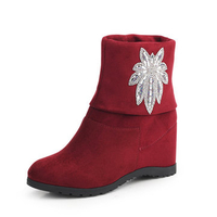 Crystal Flower Folded Heel Increasing Flat Ankle Boots