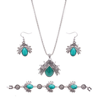Cute Jewelry Set Beetle Green Turquoise Necklace Bracelet Earrings Kit
