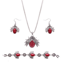 Cute Jewelry Set Beetle Turquoise Pendant Necklace Earrings Bracelet Kit