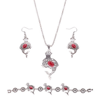 Cute Jewelry Set Dolphin Fish Turquoise Necklace Earrings Bracelet Kit