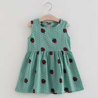 Cute Strawberry Pattern Sleeveless O-neck Dress For Kids Girls