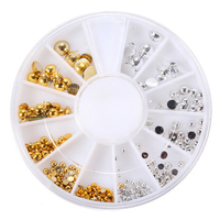DANCINGNAIL 6 Sizes Gold Silver 3D Flat Half Round Beads Nail Art Decoration Wheel