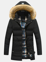 Detachable Furry Hooded Solid Color Mid Long Thicken Jacket