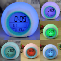 Digital LED 7 Color Changing Clock Thermometer Nature Sound Alarm