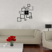 DIY 3D Square Creative Acrylic Removable Wall Clocks Sticker Art Mural