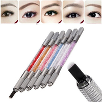 Double-Ended Manual Microblading Eyebrow Tattoo Pen Makeup Crystal Acrylic Handle