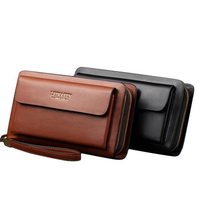 Double Zipper PU Leather Wallet 6 Card Slots Phone Bag Card Holder Coin Bag For Men
