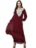 Elegant Crochet Embroidery Patchwork Long Sleeve Double-Layer Chiffon Maxi Dress