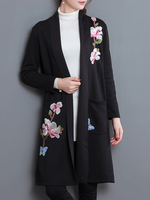 Elegant Embroidery Thick Pockets Long Sleeve Kimonos For Women